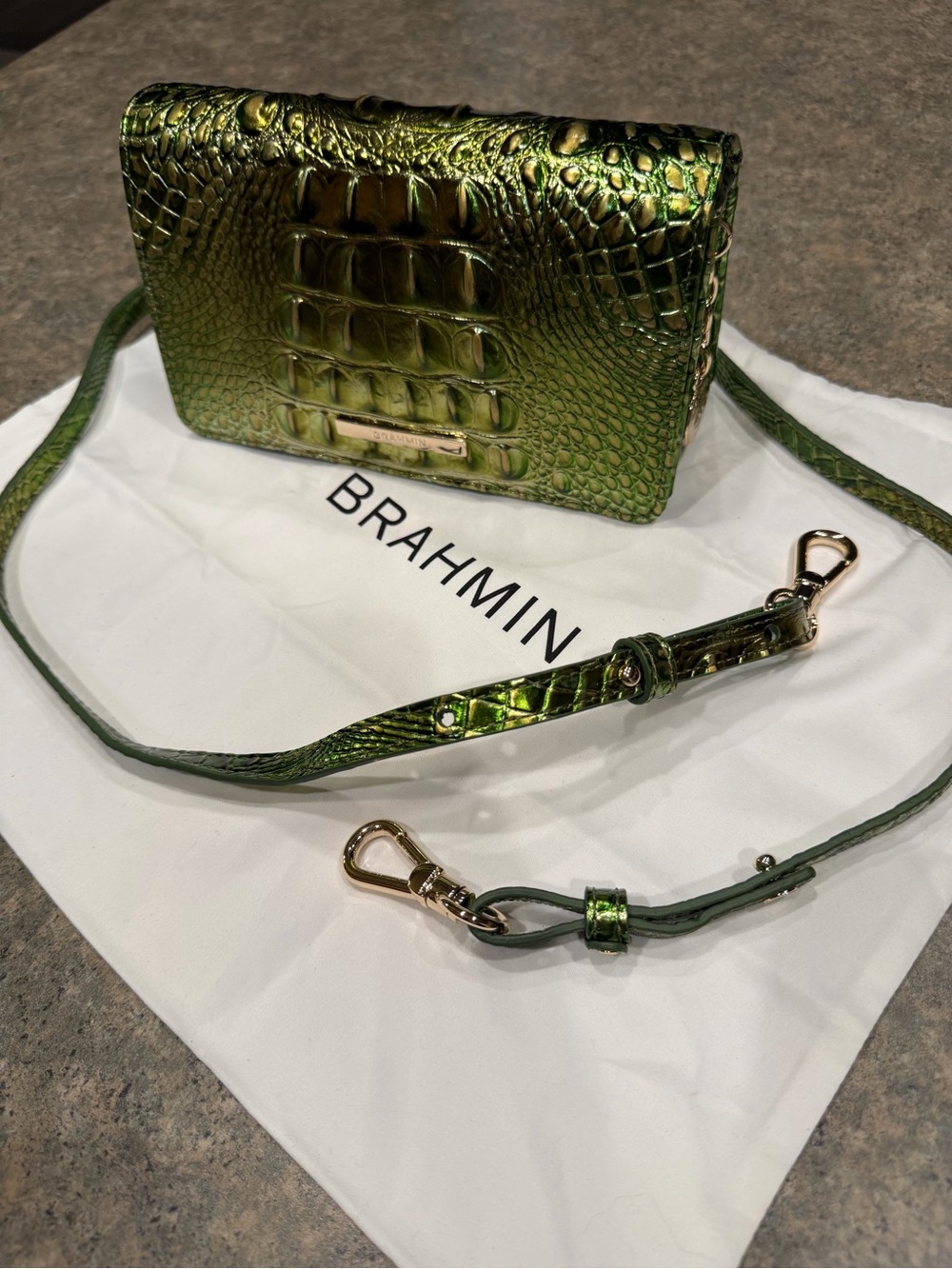 NWOT Brahmin Green Metallic Minuette Crossbody Bag